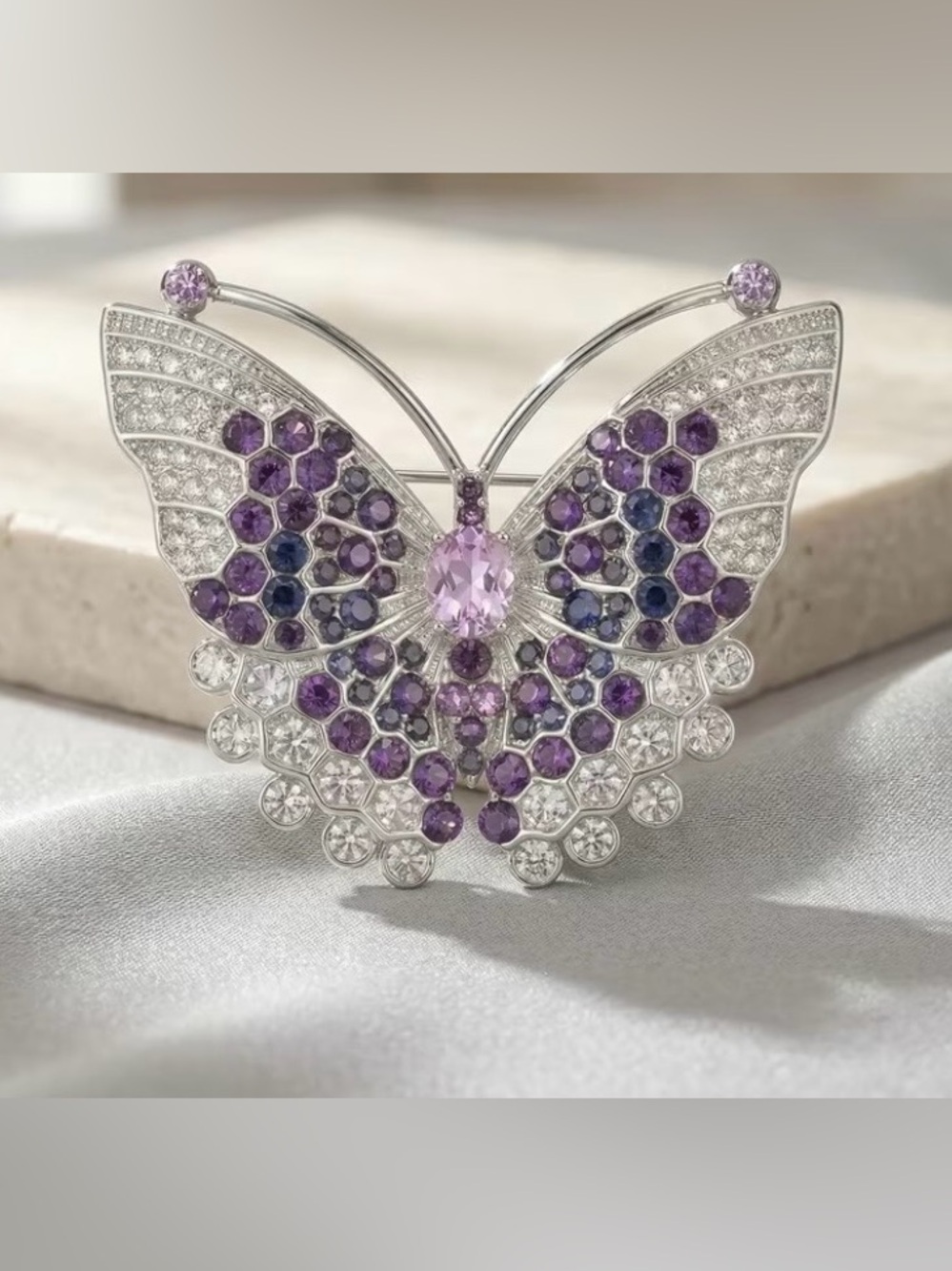 Purple Crystal Butterfly Brooch - Elegant Vintage Style Pin - Picture 2 of 9